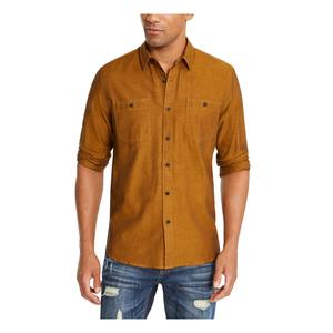 เสื้อเชิ้ตชัมเบรย์ผ้าฝ้ายลายเฮอร์ริงโบนสำหรับผู้ชาย แบรนด์อเมริกันแร็ก คอตั้ง สีเหลือง ไซส์ใหญ่ ระบายอากาศได้ดี ใส่สบาย - Product Image 1