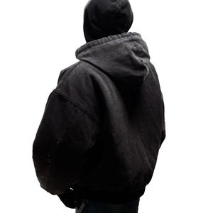 OEM logotipo personalizado bordado lavado francés Terry negro recortado peso pesado lavado ácido desgastado Zip up chaqueta con capucha hombres - Product Image 5