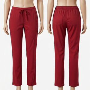 Pantalones Médicos para Mujer, Premium, 220 GSM, Transpirables, de Poliéster, Rayón y Spandex, con Bolsillos Utilitarios Rojos, Ropa Médica con Logotipo Personalizado - Product Image 1