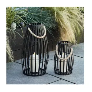 Cage Design Decorative Black Finished Iron Metal Candle Holder Custom Home and Garden Metal Candle Lantern
