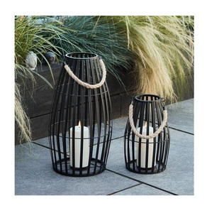Candelabro metálico de hierro con diseño de jaula para el hogar y el jardín, farol decorativo de Metal con acabado negro personalizado - Product Image 1
