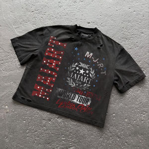 Camiseta Urbana Negra Vintage con Estampado Gráfico DTG Lavado de Gran Peso, Diseño Personalizado, Unisex, Talla Grande - Product Image 3