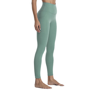 Mallas ajustadas de compresión de longitud completa para mujer de cintura alta Material transpirable duradero con bolsillos Pantalones sin costuras de color sólido - Product Image 2