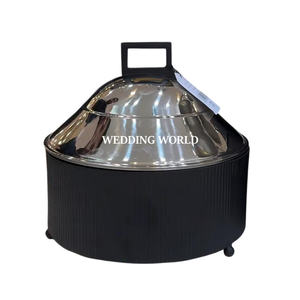 Marmite en métal avec support à motif de feuille, design traditionnel, fait à la main, casserole ronde, chauffe-plat en métal fantaisie pour table - Product Image 2