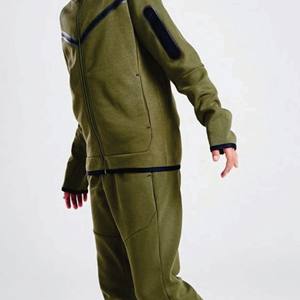 Logo de marque personnalisé 69% coton 31% polyester rugueux vert garçons Tech polaire survêtement fermeture éclair complète à capuche Joggers pantalons de survêtement survêtement - Product Image 5