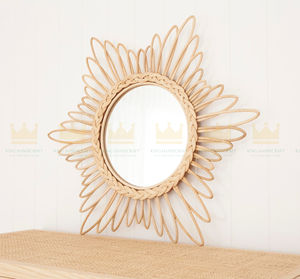 Top Selling Modern Boho <b>Decor</b> Sun Wall Mirror Handmade Natural <b>Rattan</b> Customizable Shape for Home Decoration - Product Image 2