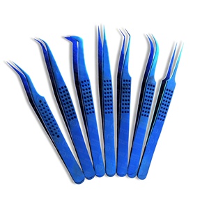Pince à cils bleu titane outils d'extension de cils professionnels pour Volume Lash Artist Essentials fournisseur en gros - Product Image 2