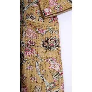 Womens Vintage Cotton Kantha Quilted Short <b>Kimono</b> <b>Robe</b> Handmade Indian Festival Fashion Sleepwear Jacket Cozy Wear - Product Image 2