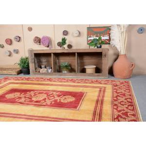 Traditional Red <b>Gold</b> Large Area Rug 7.1 X 9.1 ft Vintage Turkish <b>Wool</b> Latex Backing Patchwork Abstract for Hallway Room Rug - Product Image 2