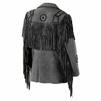 Veste d'hiver coupe-vent en nylon et daim enduit gris à franges, style hip-hop western, tenue de rodéo vintage, style bohème pour festival