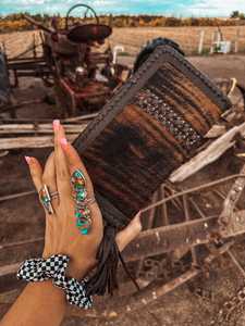 Nuevo estilo, muñequera de cuero de vaca Real, bolso de mano, cartera, muñequera marrón, bolsa pequeña, elegantes carteras con parches occidentales - Product Image 4