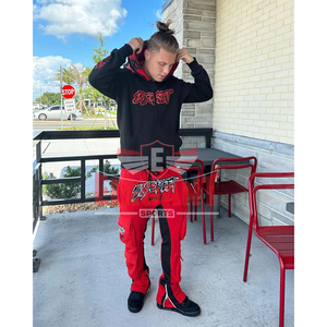 ชุดวอร์มปลายบานมีซิปสำหรับผู้ชายชุดวอร์มกางเกงสเวตเตอร์และมีฮู้ดสำหรับคาร์โก้ปักลายมีกระเป๋า - Product Image 3