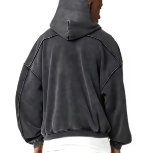 Hombres 100% Algodón Personalizado Logo Drop Shoulder Boxy Hoodies Doble Cremallera Sudadera Con Capucha Oversized Pullover Heavyweight Hoodie - Product Image 5