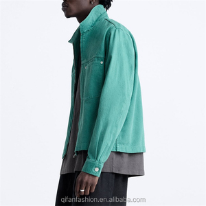 แจ็กเก็ตยีนส์สำหรับผู้ชายเสื้อครอปแบบมีปกเสื้อยีนส์ออกแบบได้ตามต้องการ - Product Image 4