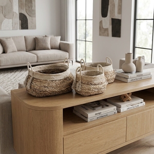 Ensemble de paniers de rangement en jute et écorce de bananier naturelle, avec poignée arquée à franges et pompons, pot de fleurs ovale peu profond, décoration artistique pour la maison et artisanat - Product Image 6