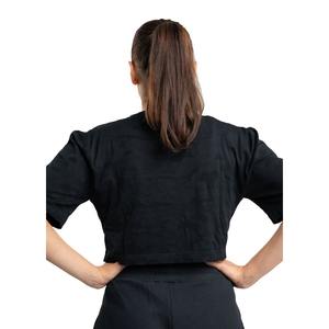 T-shirt court avec logo personnalisé respirant noir 100% coton pour femmes hauts courts à quantité minimale de commande bas vente en gros - Product Image 2