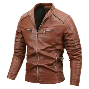 Manteau de moto marron imperméable pour homme, coupe-vent rétro, mode sportive, automne, en cuir - Product Image 3