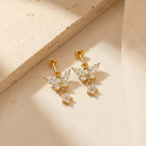 Butterfly Micro Hanging <b>Stud</b> Earrings 14k/18k Gold Rose Gold Vintage Diamond Zircon Pearl-for Wedding Engagement Party Gift - Product Image 2