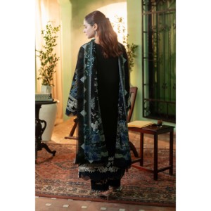 Camisa bordada de satén Jade-3PC con chal estampado con motivos campestres y pantalón Dhanak-BIC-4223 - Product Image 3