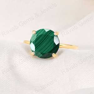 Meilleure vente 10mm Malachite naturelle pierre précieuse à facettes coupe véritable 925 argent or Vermeil éternité femmes bague bijoux de fête - Product Image 4