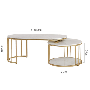 Modern Style Nesting <b>Sofa</b> <b>Table</b> with Gold-Dark Bronze Finish TT68193 Features a Stone Top and Iron Frame - Product Image 2