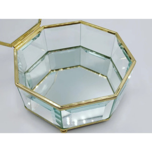 Boîte à bijoux avec logo personnalisé en verre biseauté et cadre en métal doré avec gravure au laser pour un rangement et une présentation élégants - Product Image 3