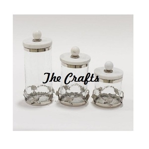 Leaf Design Metal And Glass Canister Sets For Kitchenware Storage Multipurpose Use Serving Snacks <b>Sweets</b> <b>Box</b> - Product Image 1