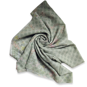 Modern Elegance Reiko Series Cotton Scarf Short Sleeve Hijab in Sage for Casual Outfit Digital Printing Fashionable for Spring - Product Image 3