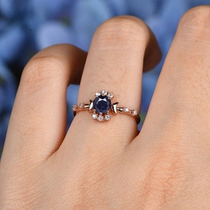 แหวนหมั้นงานแต่งงานของผู้หญิงชุบโรสโกลด์โรสเตอร์ลิง925ทึบดีไซน์ไม่เหมือนใครโรแมนติกสีน้ำเงิน - Product Image 2