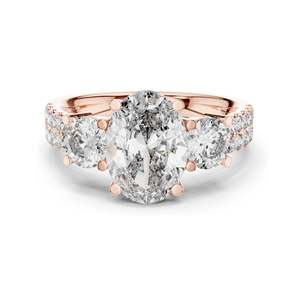 Bague à trois pierres pour femme avec diamants de laboratoire ovales et ronds taille brillant de 3,10 carats, clarté VVS-VS EF, en or 18 carats, 14 carats, 10 carats et argent 925 - Product Image 3