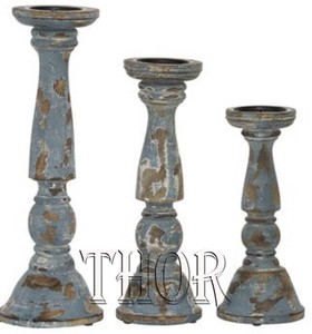 Rustic Grey Hand Carved Mango Wood <b>Candle</b> Holders Set 3 <b>Pillar</b> <b>Candles</b> for Home Living Room Kitchen Decor-for Easter - Product Image 3