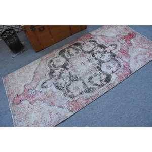 3.3x7.2 ft Rug, Vintage Turkish Rug, <b>Red</b> Gray Bordered <b>Wool</b> Rug - Product Image 2