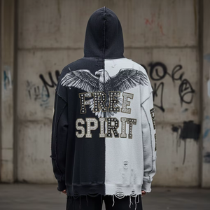 Sudadera con Capucha Unisex de Invierno, 100% Algodón, Estilo Francés, Holgada, con Logotipo Bordado, Lavado Ácido, Desgastada, Rota, Estilo Urbano - Product Image 4