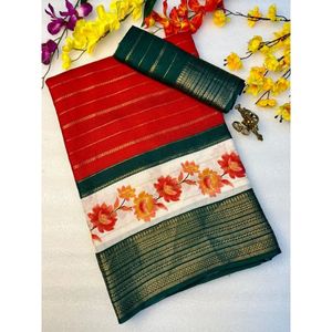 Saree en soie lourde Mysore à la mode Design de tissage classique avec bordure Pallu bicolore Sarees élégants pour vêtements de fête et de mariée - Product Image 3