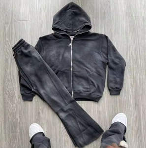 Survêtement polaire pour hommes de haute qualité Logo personnalisé Jogger survêtement capuche respirant fermeture éclair lavage à l'acide imprimé hiver - Product Image 6