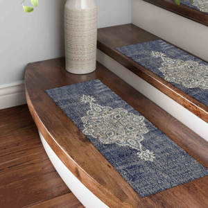 Alfombra Azul Marino, Alfombra Estampada, Diseño de Medallón, Decoración Moderna, Alfombra de Entrada - Product Image 1