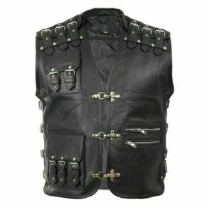 Gilet en cuir pour homme de haute qualité, sans manches, boutonné sur le devant, poches latérales, cuir de vache, personnalisé, respirant, écologique, pour motard - Product Image 1