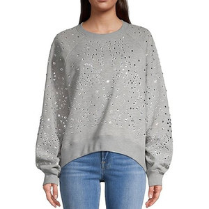 Sweat-shirt tendance en tricot respirant avec strass pour femme, coupe ample, manches longues, logo frontal, idéal pour l'hiver et le streetwear. - Product Image 5