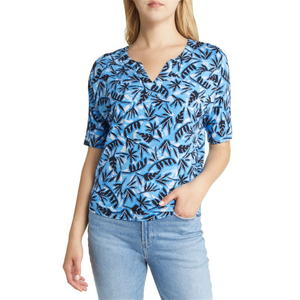 NIC+ZOE Top in tessuto Coastal Vines in blu taglia XXL con stampa multipla a palme - Product Image 1
