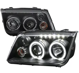 Sıcak satış ön ışık çift Halo projektör farlar w/ LED ışık şerit için 1999-2005 Volkswagen Jetta/bora Mk4 (siyah/açık)