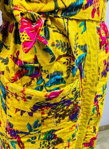 Manteau imprimé oiseau jaune matelassé de style Kantha fait à la main pour les femmes Kimono thermique confortable de vêtements de nuit pour le printemps été pur - Product Image 4