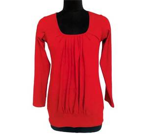 Meilleure vente Robe rouge en coton de bambou avec col en U manches longues maternité longueur genou tenue décontractée quotidienne pour les femmes enceintes - Product Image 1