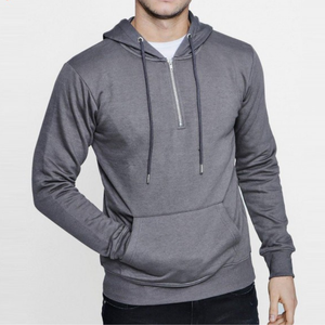 Sudadera con Capucha de Invierno para Hombre de Alta Calidad, con Cierre de Cremallera de un Cuarto, Logotipo Personalizado, 100% Algodón, Diseño de Felpa, Color Sólido, Bolsillo Exterior - Product Image 4