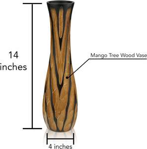 Vase en bois de manguier brun foncé gravé à la main sculpté | Fleur classique | Mangue | Bureau à la maison fait à la main - Product Image 4