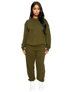 Vente en gros Ensemble sweat-shirt pantalon de survêtement pour femme en coton personnalisé pour femme Ensemble deux pièces de jogging décontracté grande taille pour femme - Product Image 2