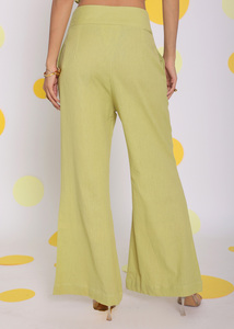 Pantalón occidental liso de lino verde claro para mujer Pantalón formal teñido liso de cintura alta Cintura natural Vestidos casuales de una pieza - Product Image 3