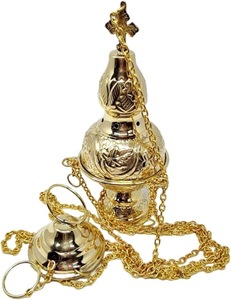 Brass Gold Religious Incense Burner with Chain Customizable Design Durable & Natural Indian Incense Compatible - Product Image 1