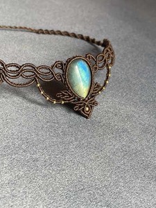 Nouveauté HARI OM CREATIONS Collier en macramé vintage fait à la main, ensemble de pierres serties, forme et taille 8 mm, pendentif, chaînes en argent, IGI - Product Image 2