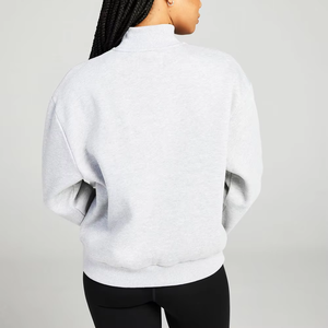 Personnalisable Surdimensionné Solide Hiver Femmes Goutte D'épaule Mockneck Fil Teint Sweat Coton/Fibre De Bambou Respirant Avant - Product Image 4
