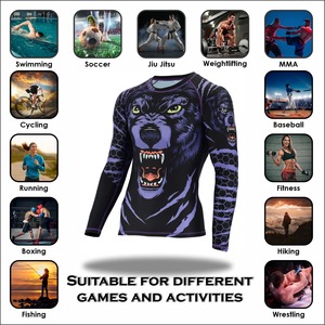 เสื้อออกกำลังกายกันผื่นสำหรับผู้ชายเสื้อออกกำลังกายแขนสั้นแบบบีบอัดเข้ารูป MMA BJJ - Product Image 4